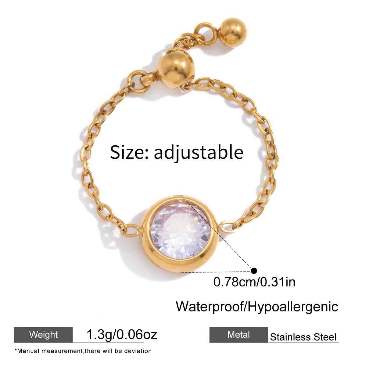 18k Gold Plated Stainless Steel Butterfly CZ Adjustable Geometric Ring for Women