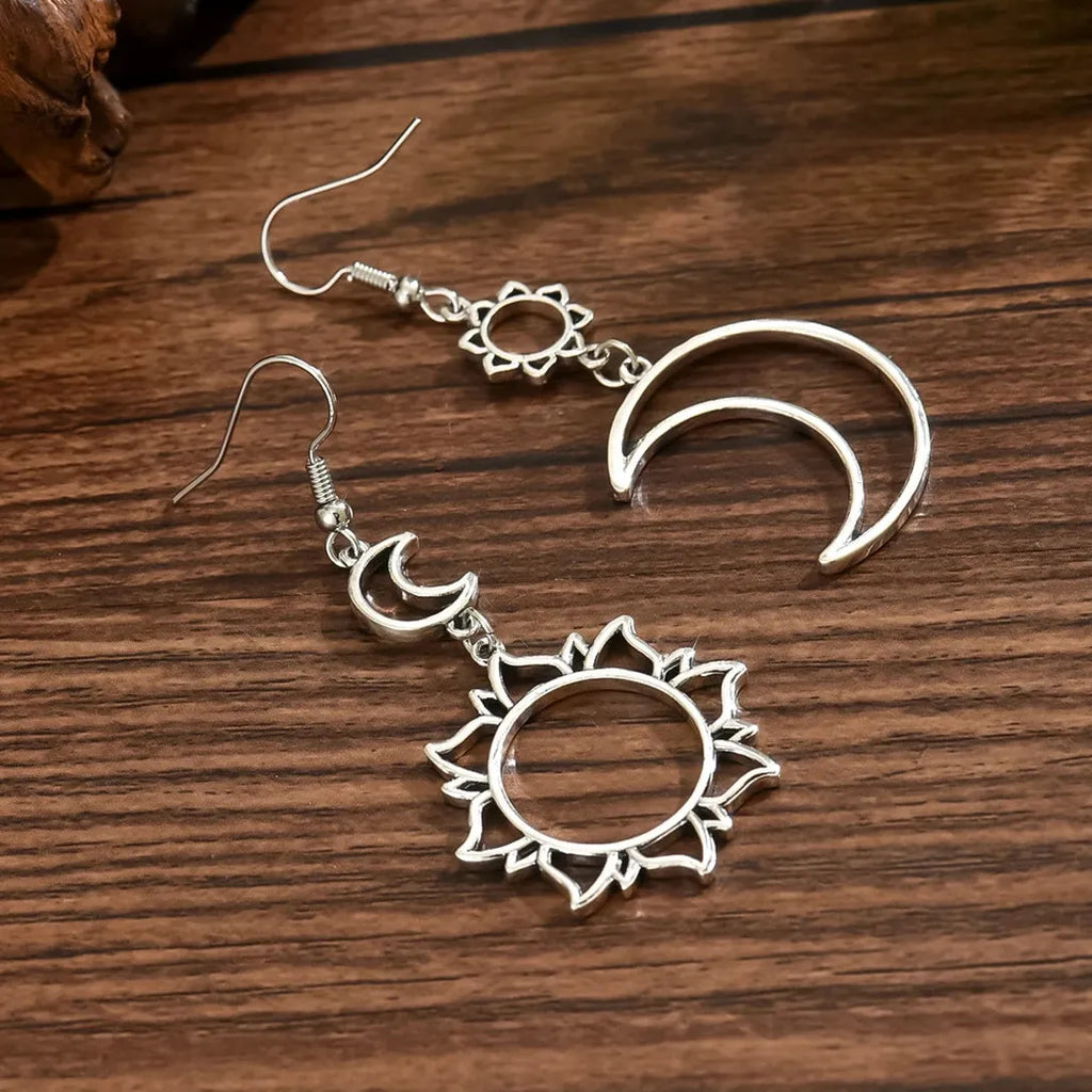 Bohemian Sun Moon Hollow Out Zinc Alloy Pendant Earrings for Women Gift
