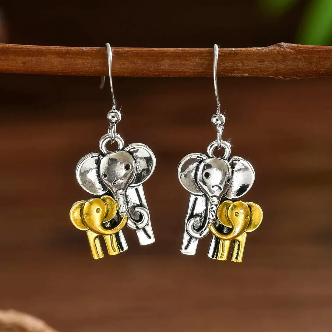 Retro Elephant Mom & Baby Drop Earrings Zinc Alloy Cute Women's Jewelry