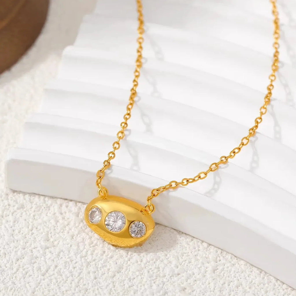 Geometric Oval Cubic Zirconia Stud Earrings and White Crystal Pendant Necklace