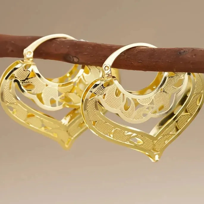 Geometric Hollow Out Copper Alloy Hoop Earrings Gold Color Wedding Jewelry