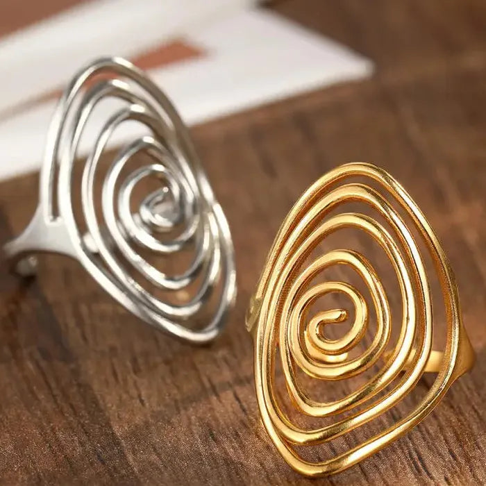 Adjustable Stainless Steel Open Oval Spiral Ring Boho Unisex Jewelry
