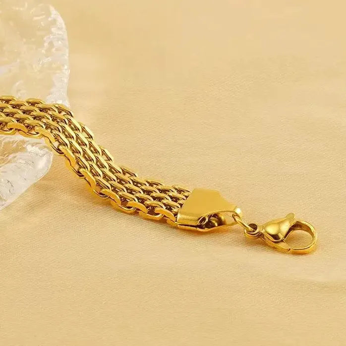 Vintage Gold Stainless Steel Cuban Bracelet Wide Mesh Edge Jewelry for Women Men