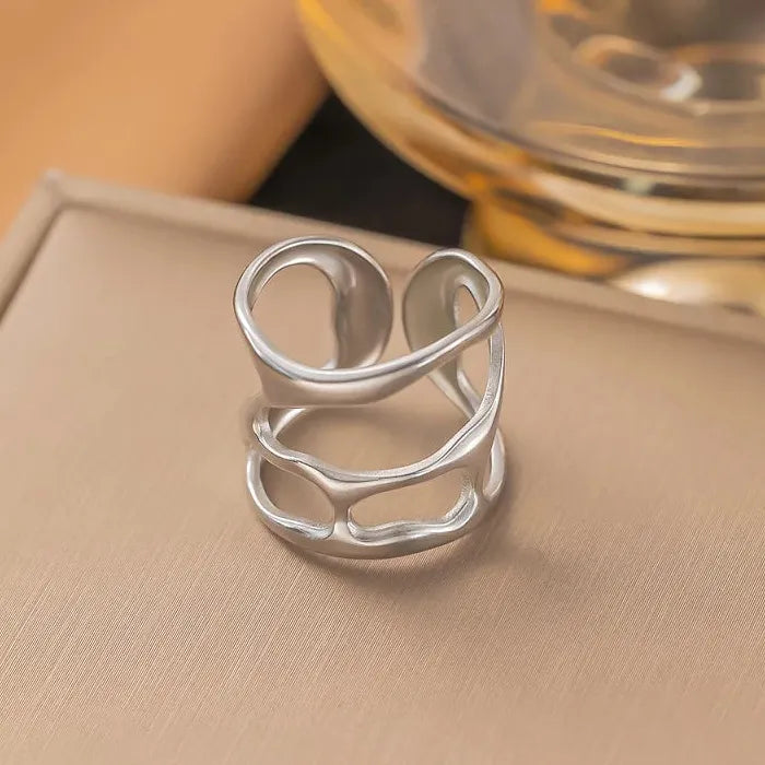 Adjustable Stainless Steel Skeleton Ring Gold Color Wide Band Women Men Jewelry