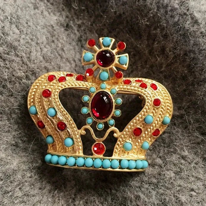 Antique Court Crown Brooch Vintage Gemstone Shawl Pin Corsage