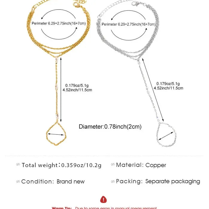 Copper Inlaid Zircon Adjustable Waterdrop Crystal Bracelet for Women Jewelry