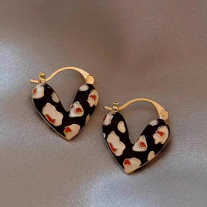Vintage Black Enamel Drip Glaze Copper Hoop Earrings for Women Trendy Gift Jewelry