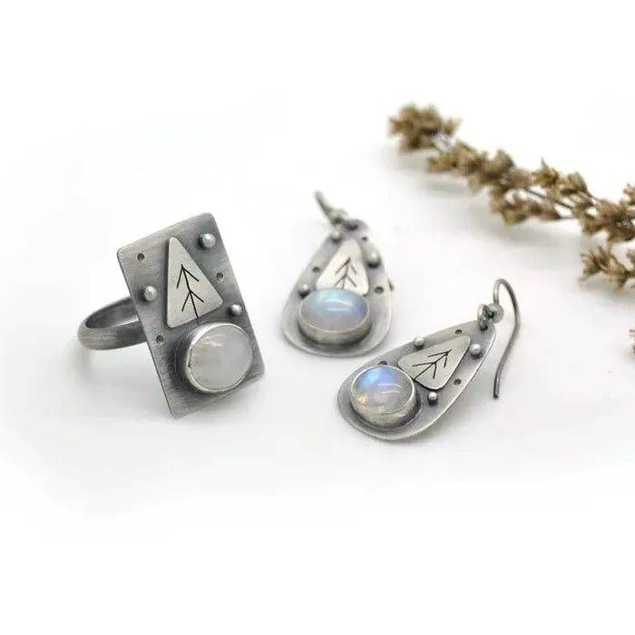 Bohemian Vintage Geometry Moonstone Pendant Earrings Zinc Alloy Jewelry Women
