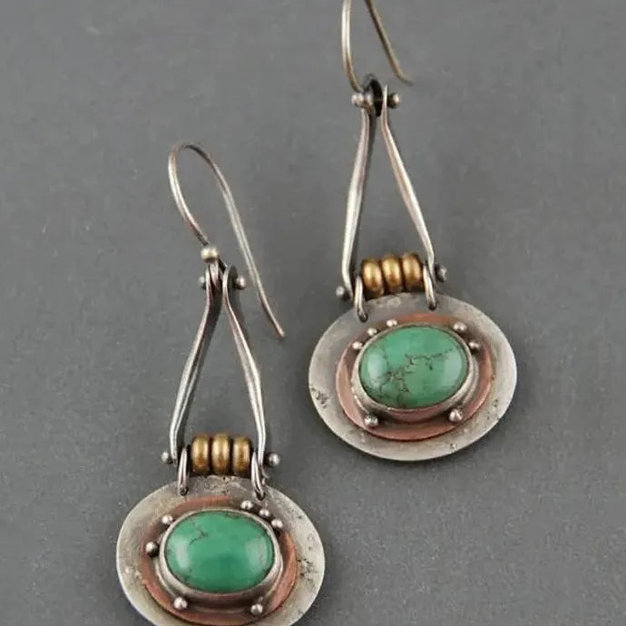 Vintage Turquoise Dangle Earrings for Women - Zinc Alloy Silver Plated Jewelry Gift