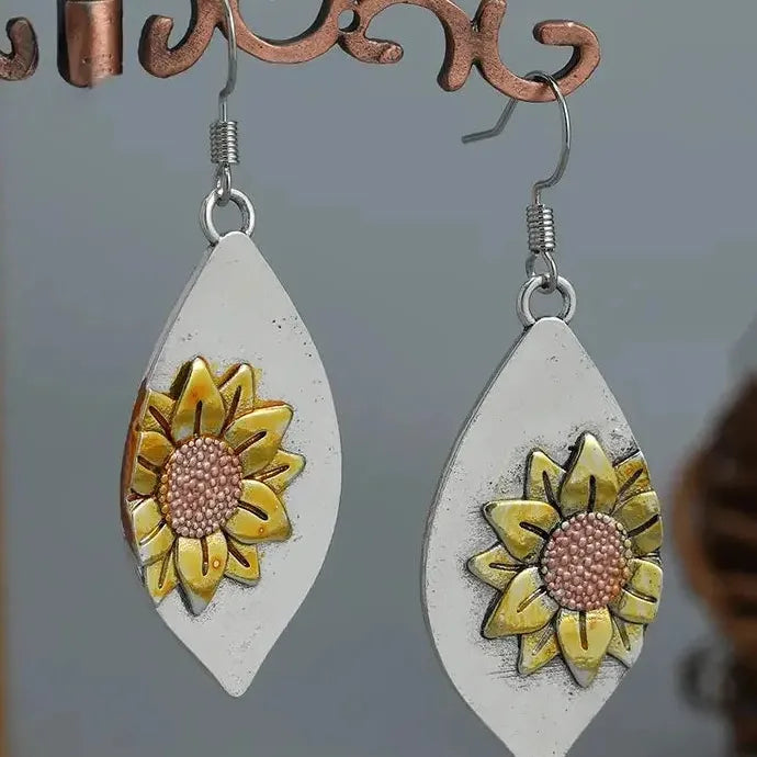 Retro Geometry Leaves Sunflower Zinc Alloy Women's Ethnic Bohemian Earrings