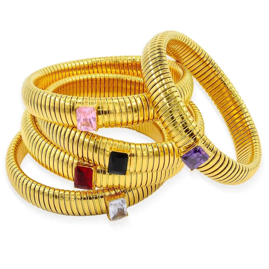 Hip Hop 18K Gold Plated Stainless Steel Wide Cuff Bracelet Crystal Bangle Jewelry