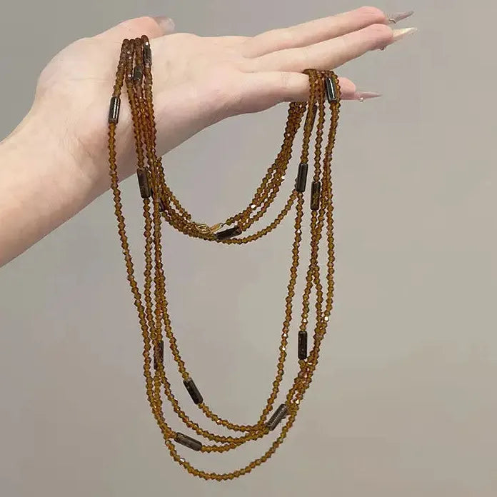 Vintage Crystal Beaded Multi-Layer Long Necklaces for Women Jewelry Gift