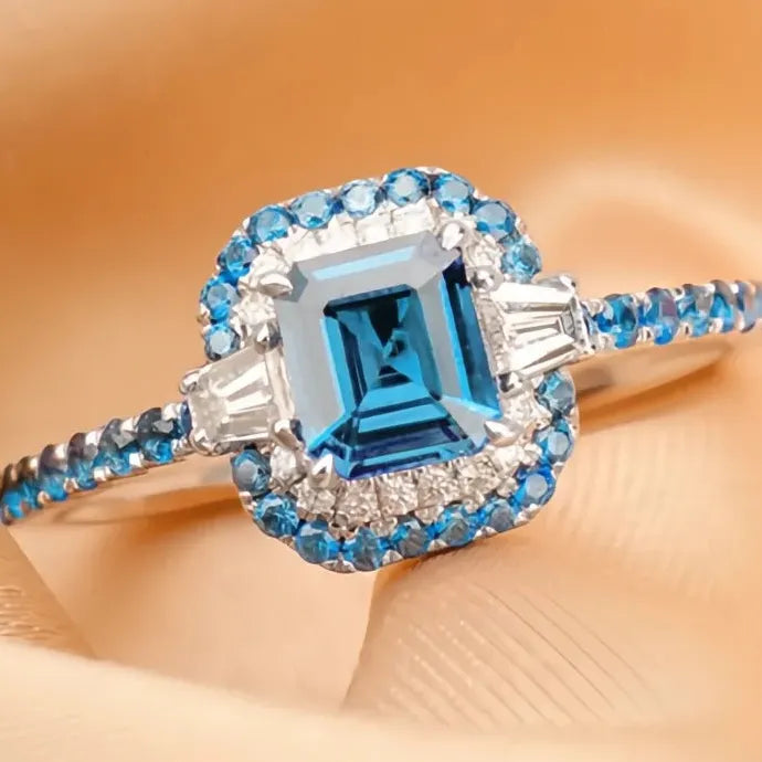 Sky Blue Cubic Zirconia Geometric Brass Wedding Ring for Women