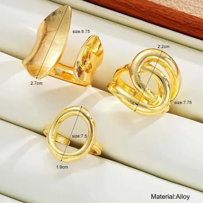 Punk Hiphop Asymmetrical Geometric Hollow Ring Set for Women Party Jewelry