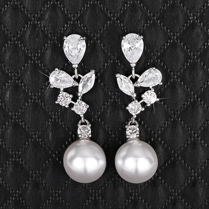 Elegant Drop Earrings with Simulated Pearls and Geometric Design for Women
