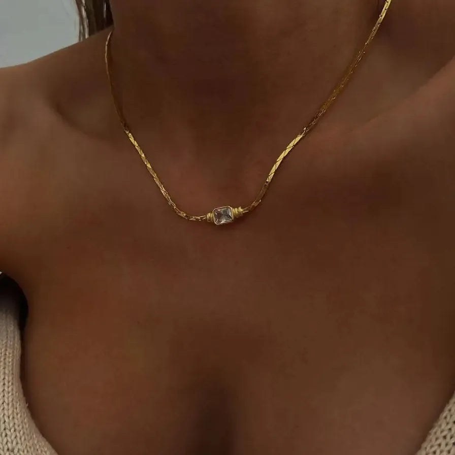 18K Gold Plated Crystal Zircon Geometric Snake Chain Choker Necklace for Women