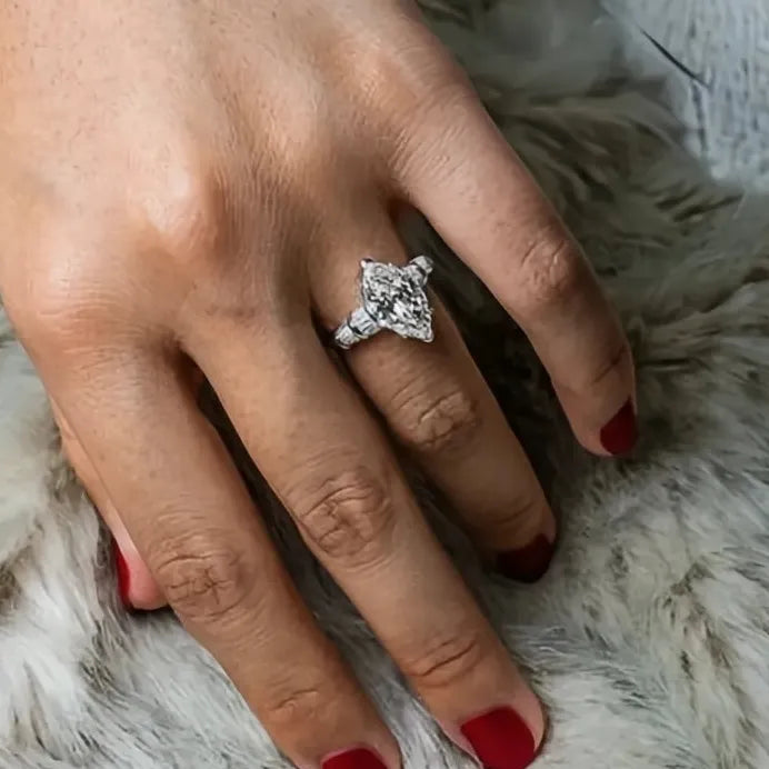 Geometric Marquise Cubic Zirconia Women's Engagement Wedding Eternity Ring