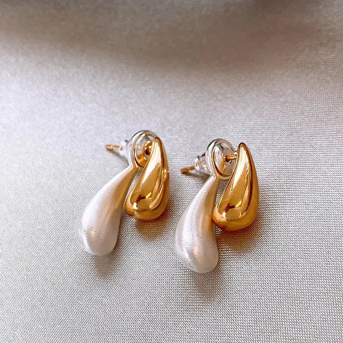 Geometric Zinc Alloy Water Drop Two-Color Detachable Earrings for Women