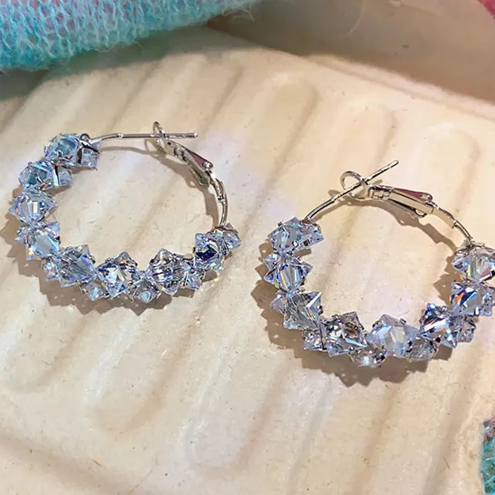 Crystal Geometric Copper Stud Earrings for Women Fashion Jewelry Gift