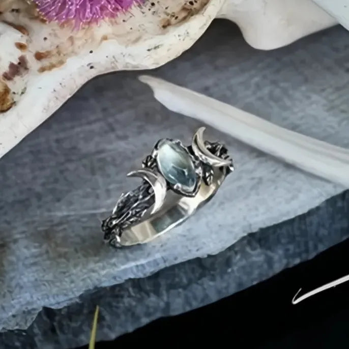 Imitation Moonstone Moon Ring for Women Vintage Bohemian Party Jewelry Finger Accessory