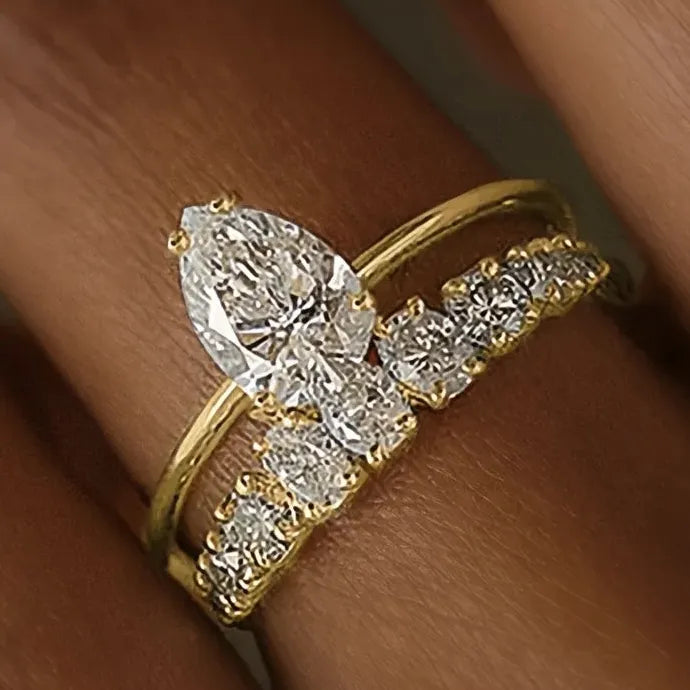 Opulent Bridal Ring Set for Women with Bright Cubic Zirconia Brass Design