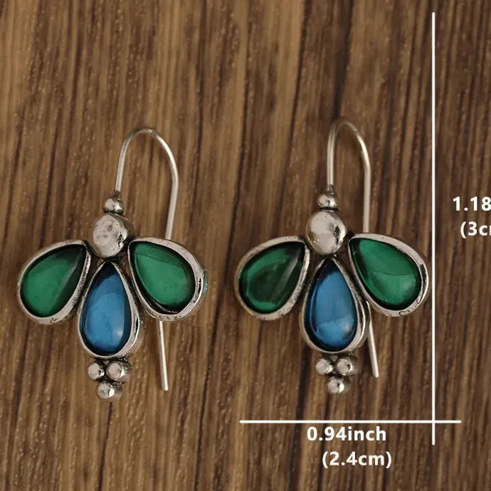 Silver Green Blue Stone Waterdrop Dangle Earrings for Women Wedding Jewelry