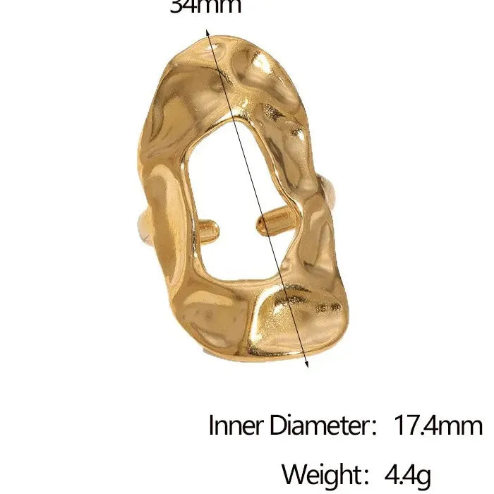 Gold Stainless Steel Irregular Hammered Open Ring Waterproof Gift for Women Men
