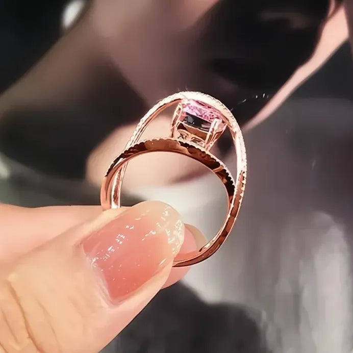 Trendy Pink Cubic Zirconia Brass Ring Romantic Engagement Gift for Women