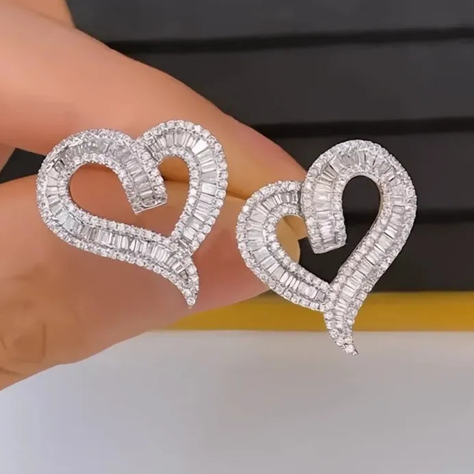 Luxury Heart Cubic Zirconia Stud Earrings for Women Elegant Gift Jewelry