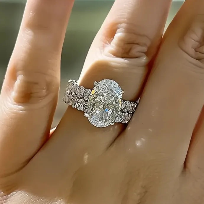 Oval Cubic Zirconia Promise Rings for Women Wedding Jewelry Brass Bridal Set