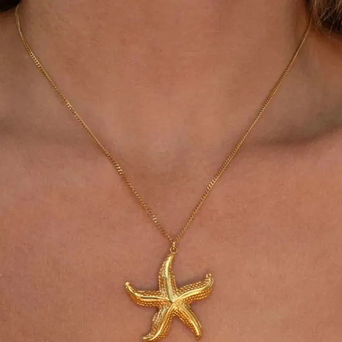 Stainless Steel Starfish Pendant Necklace for Women Gold Spiral Chain Jewelry