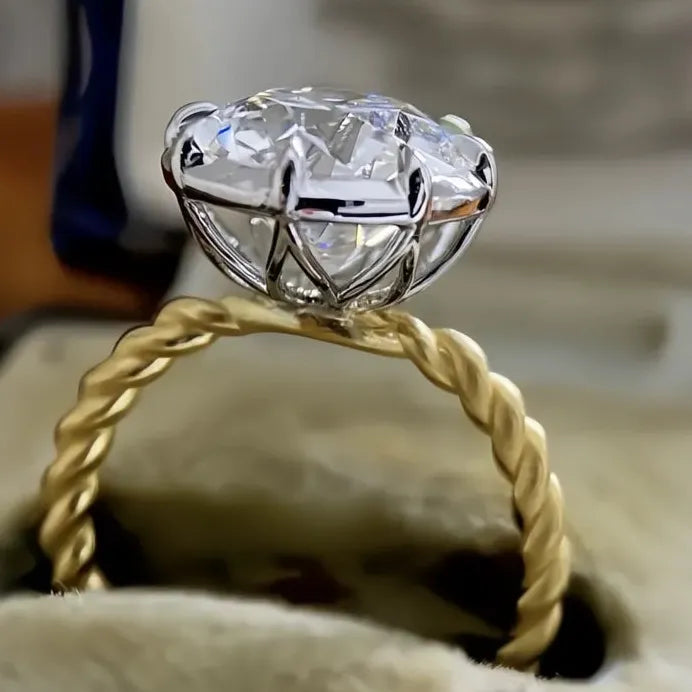 Two Tone Round Cubic Zirconia Solitaire Bridal Wedding Ring for Women