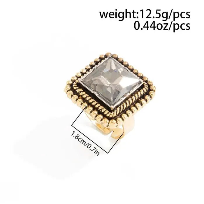 Adjustable Large Vintage Zircon Square Punk Geometric Cocktail Ring