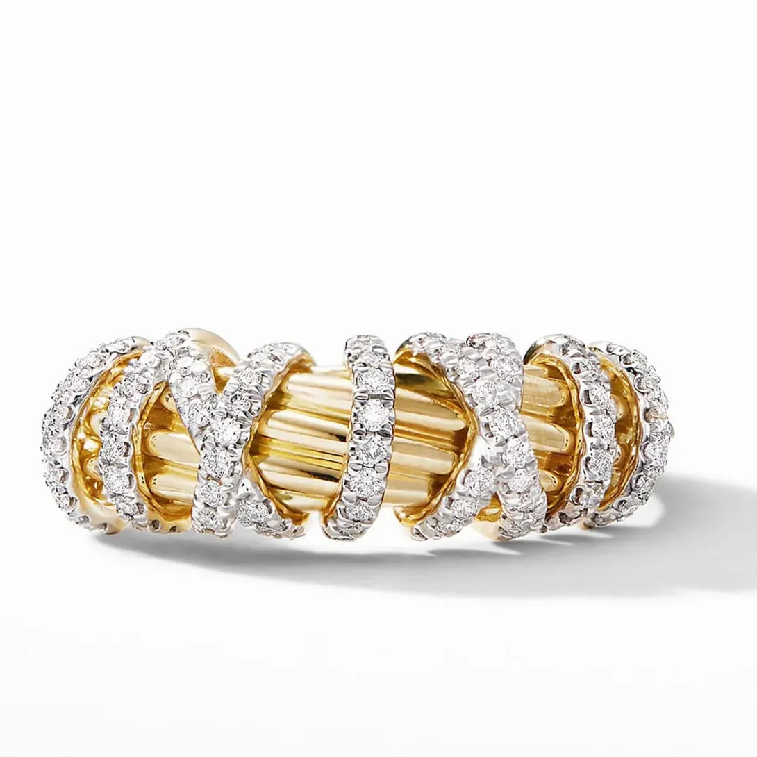 Women's Fashion Ring Gold Cubic Zirconia Cross Striped Winding Jewelry Gift