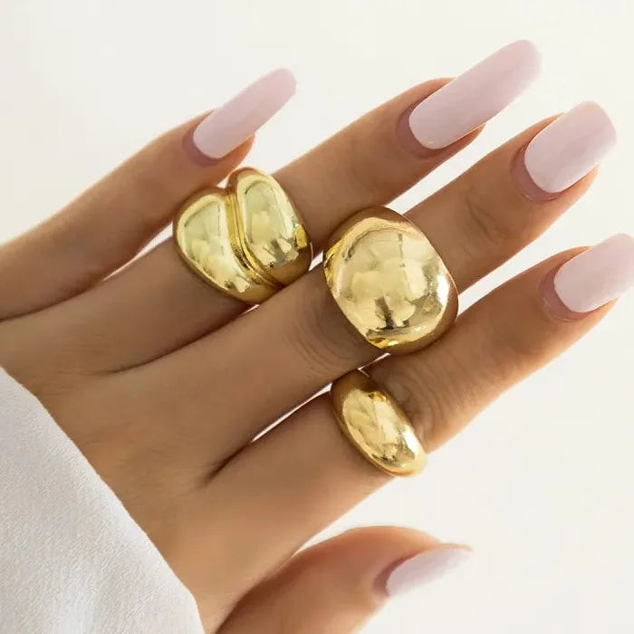 6Pcs Gold Geometric Open Mood Tracker Rings Set for Women Fashion Jewelry