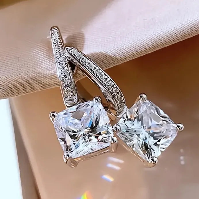Geometric Drop Earrings with Shining Princess CZ for Women’s Party & Wedding