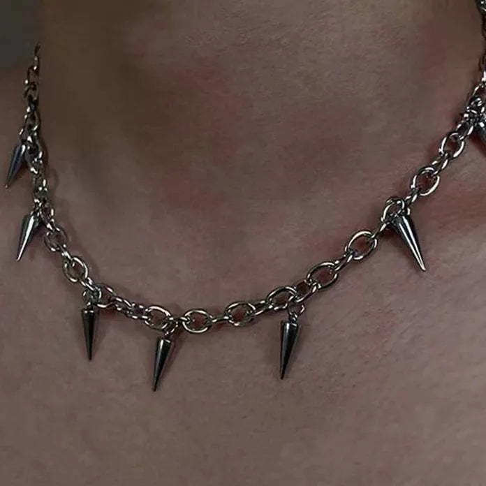 Stainless Steel Punk Gothic Stud Rivet Pendant Necklace Choker Men Women