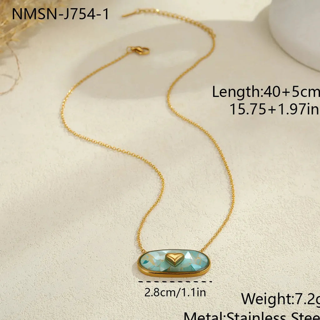 Stainless Steel Love Heart Necklace Women’s Clavicle Choker Dripping Oil Shell Pendant