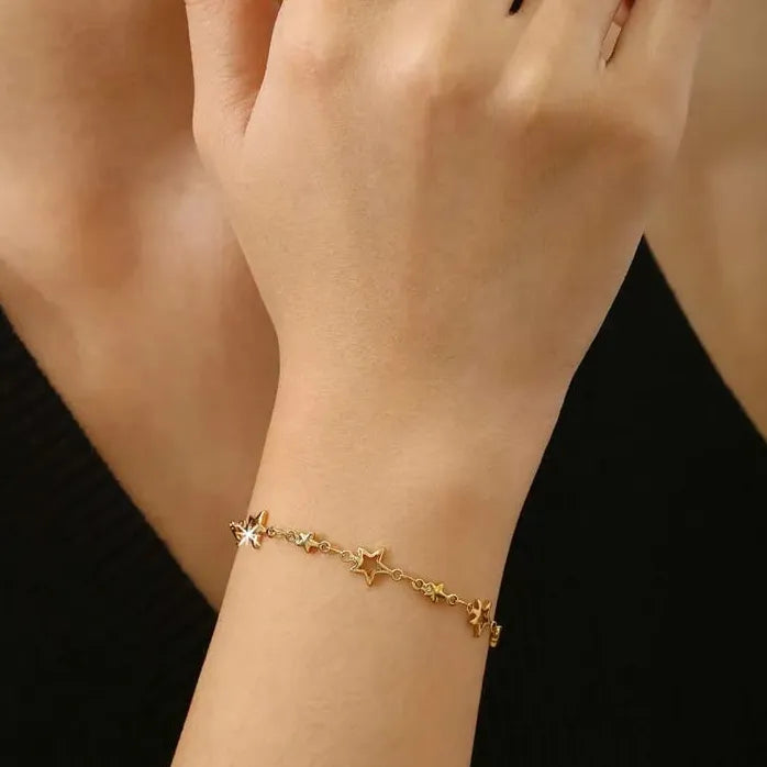 Gold Stainless Steel Star Tennis Chain Bracelet for Women Waterproof Jewelry Gift