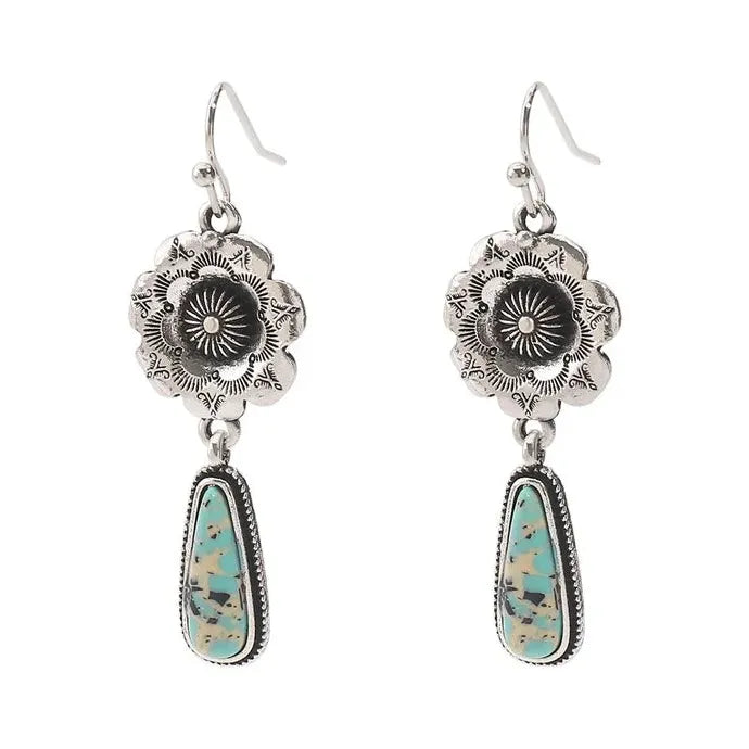 Vintage Indian Tribe Green Resin Drop Earrings Bohemian Natural Stone Jewelry