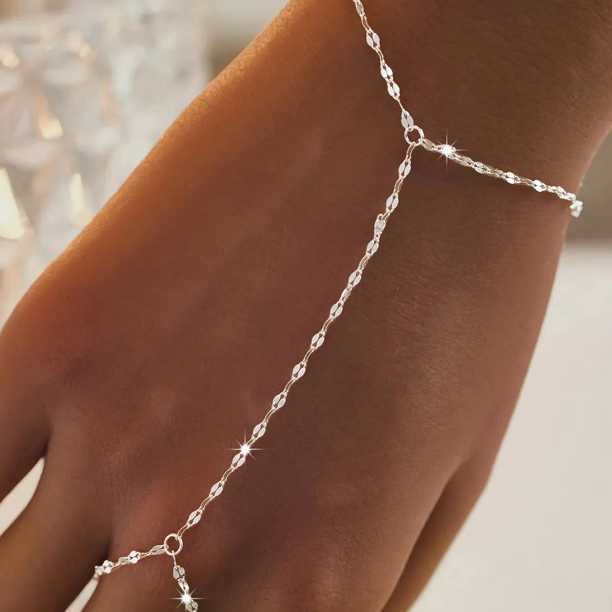 Imitation Zircon Sequin Tassel Beaded Chain Bracelet for Women Jewelry Gift