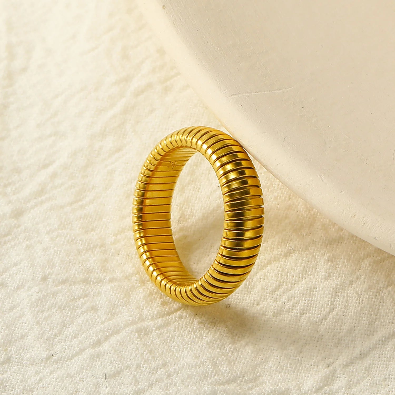 18K Gold Plated Stainless Steel Snake Chain Ring Waterproof Retro Punk Jewelry