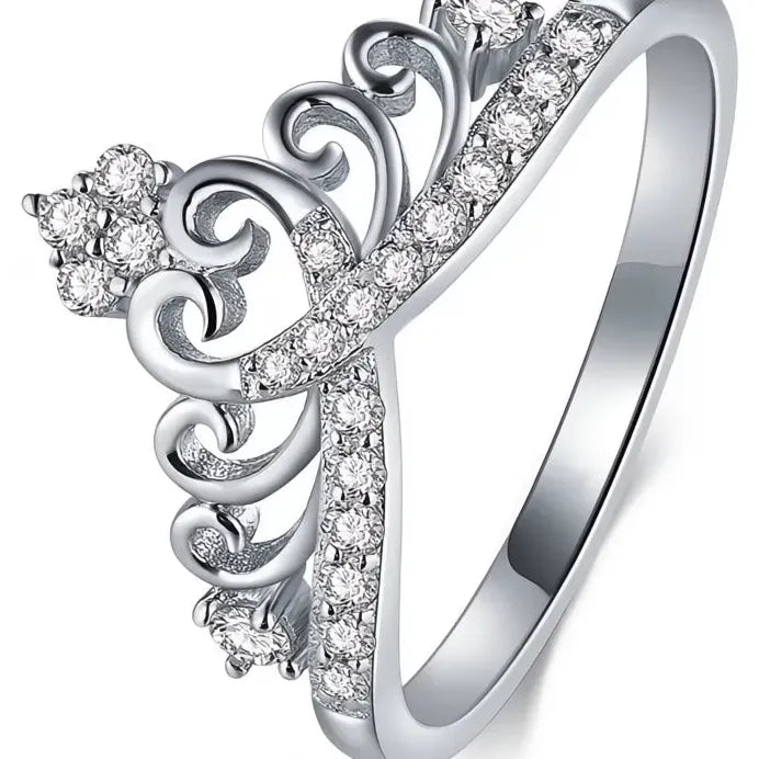 Crown Silver Color Bridal Wedding Band Ring for Women Elegant Luxury