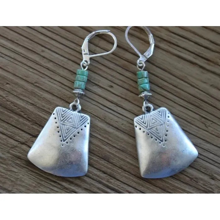 Vintage Bohemian Geometric Drop Earrings Women’s Blue Gemstone Zinc Alloy Jewelry