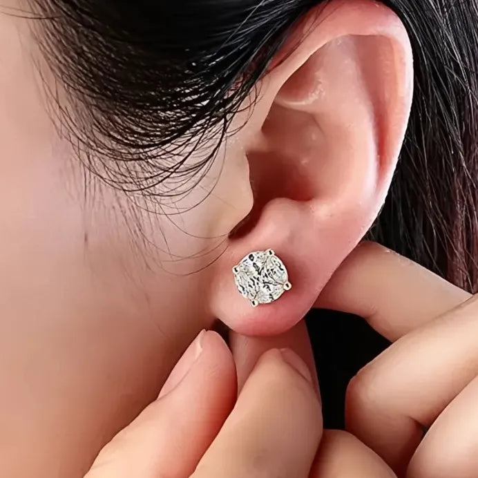 Gold Cubic Zirconia Geometric Square Marquise Stud Earrings for Men & Women