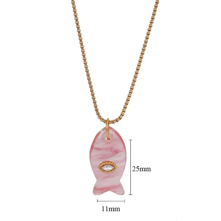 18K Gold Plated Stainless Steel Fish Pendant Necklace Opal Zircon Evil Eye Gift