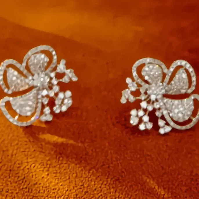 Cubic Zirconia Plant Flower Stud Earrings Silver Jewelry for Women