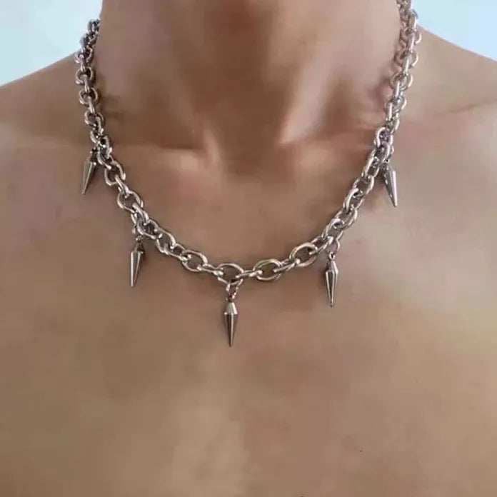 2025 Punk Silver Thorny Choker Necklace Unisex Hip Hop Rock Flame Jewelry