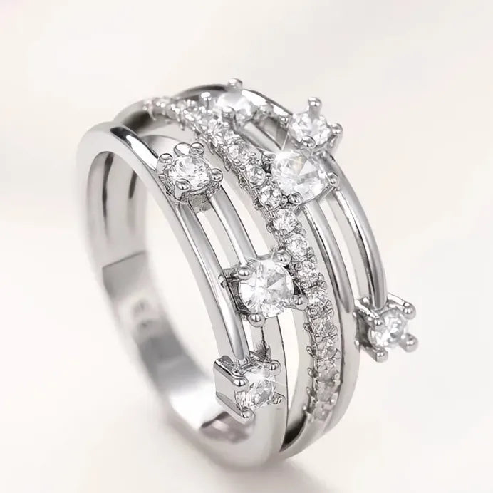 Geometric Multi-layer Cubic Zirconia Cross Wedding Band Ring for Women