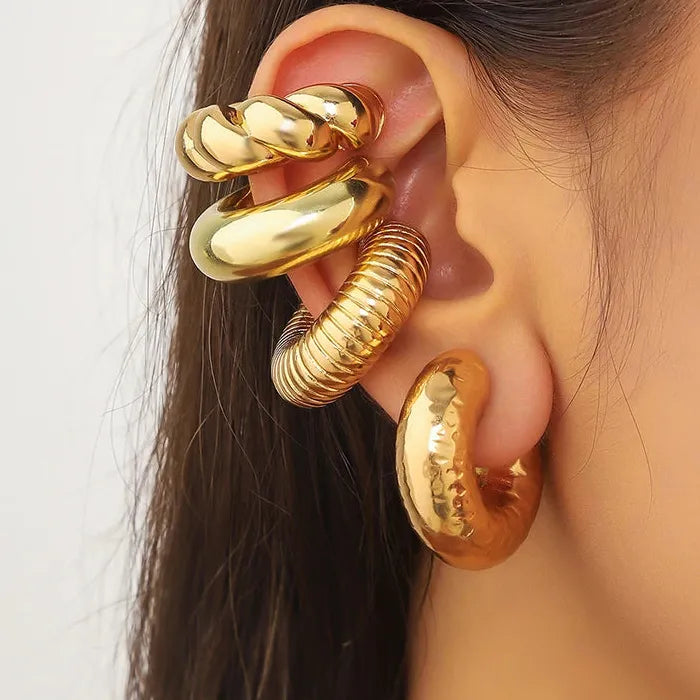 4Pc Vintage Geometric Zinc Alloy Clip-On C Shape Ear Cuff Earrings Women